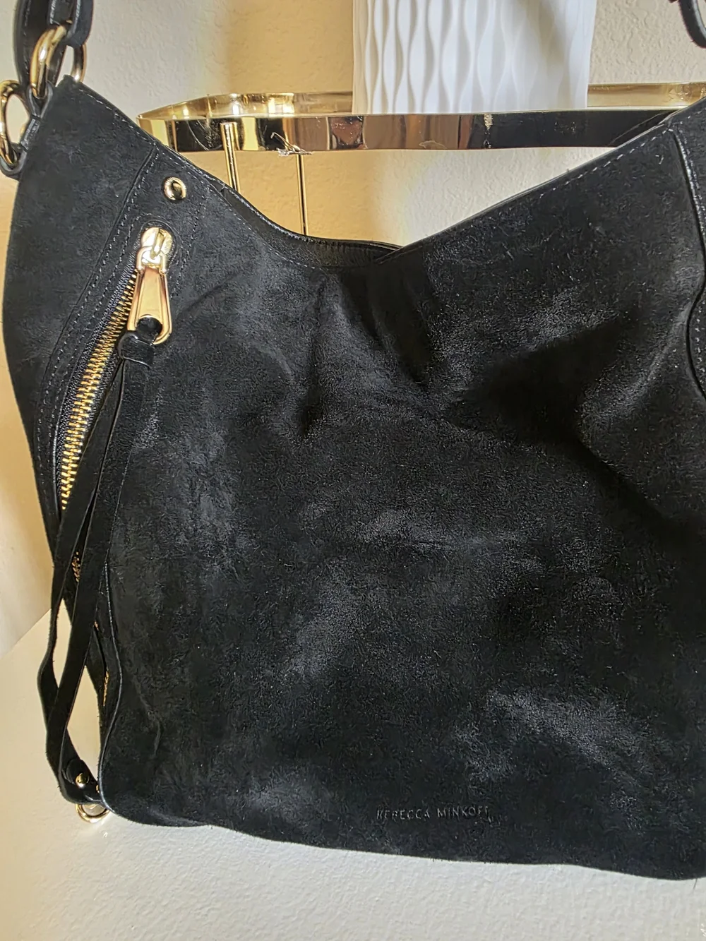 Rebecca Minkoff Suede Hobo in Tan with Dark Trim